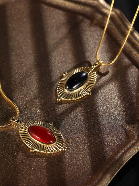 Talia Gemstone Necklace, Black Onyx Necklace, Red Onyx