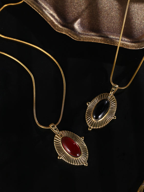 Talia Gemstone Necklace, Black Onyx Necklace, Red Onyx