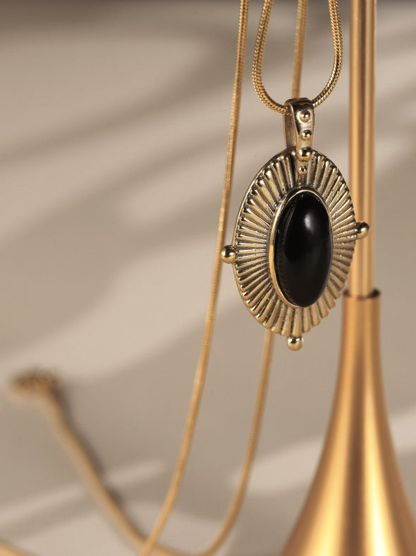 Talia Gemstone Necklace, Black Onyx Necklace, Red Onyx