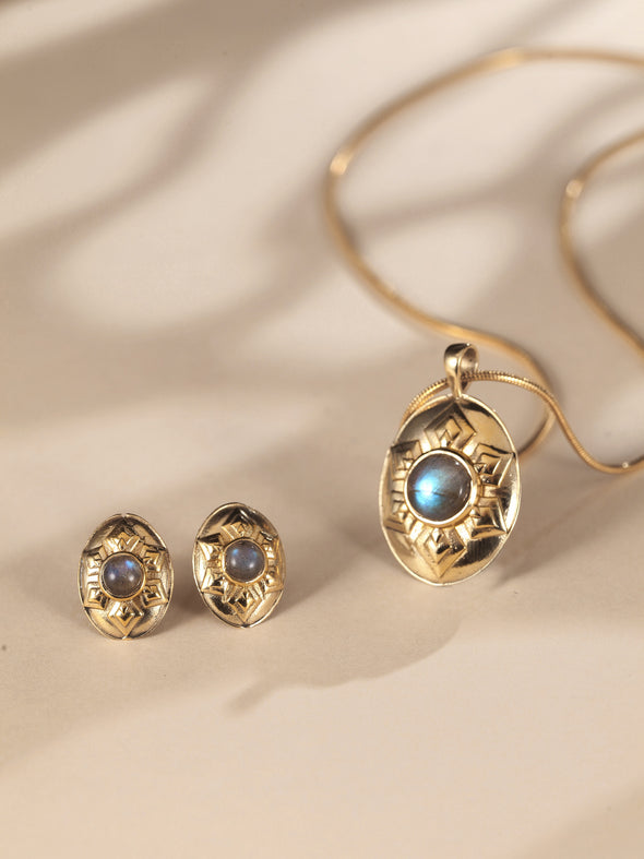 Carmen Gemstone Brass Earrings, Black Onyx Earrings, Labradorite Earrings