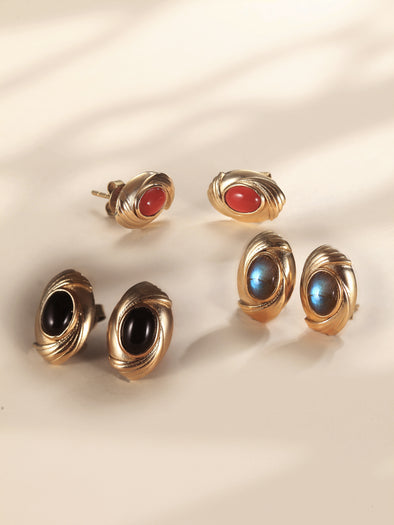 Esma Gemstone Brass Earrings, Black Onyx Earrings, Red Onyx Earrings, Labradorite Earrings