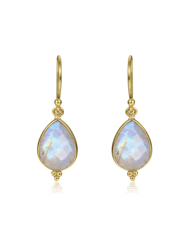 Gemma Gemstone Brass Earrings - Moonstone Earring, Brass Earring, Brass Jewelry, Gemstone Jewelry