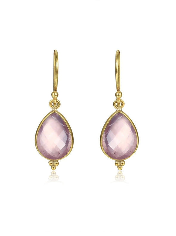 Gemma Gemstone Brass Earrings - Rose Quartz Earring, Brass Earring, Brass Jewelry, Gemstone Jewelry