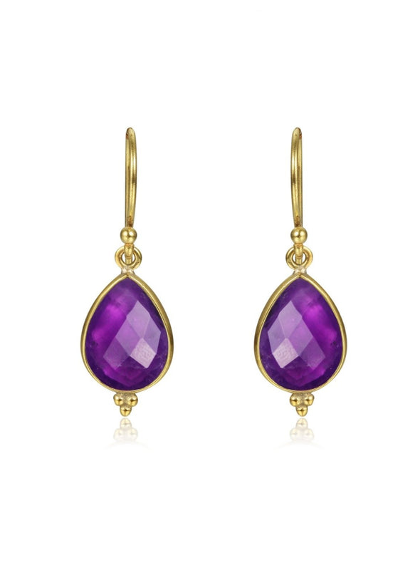 Gemma Gemstone Brass Earrings - Amethyst Earring, Brass Earring, Brass Jewelry, Gemstone Jewelry