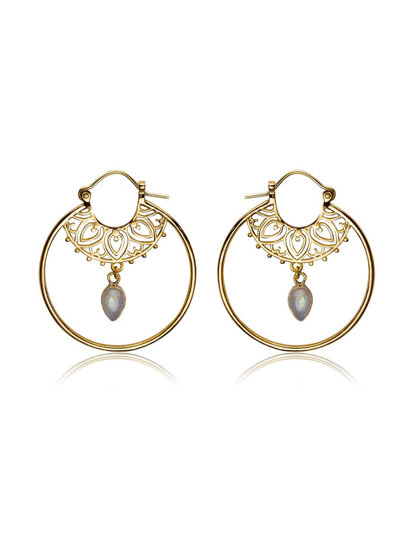 Idika Gemstone Brass Earrings - Moonstone Earring, Brass Jewelry