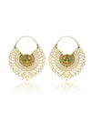 Dancing Mayura Brass Earrings - Green Onyx Earring, Brass Jewelry