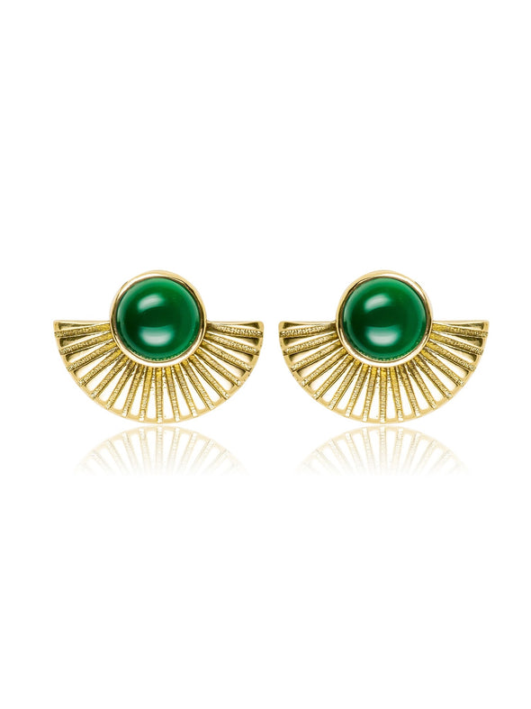 Farrah Gemstone Brass Earrings - Green Onyx Earring, Brass Earring, Brass Jewelry, Jewelry, Gemstone