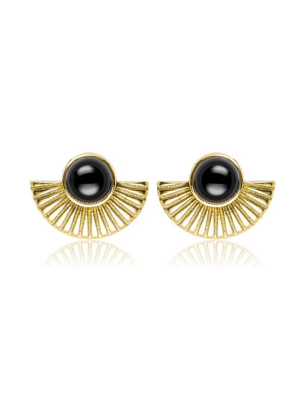 Farrah Gemstone Brass Earrings - Black Onyx Earring, Brass Earring, Brass Jewelry, Jewelry, Gemstone