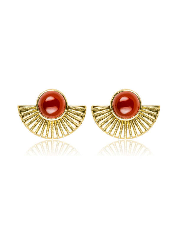 Farrah Gemstone Brass Earrings - Red Onyx Earring, Brass Earring, Brass Jewelry, Jewelry, Gemstone