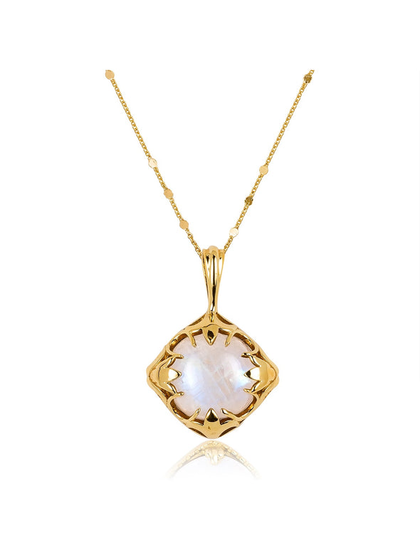 Flora Double Sided Gemstone Brass Necklace - Purple Labradorite Necelace, Blue Labradorite Necklace, Moonstone Necklace, Rose Quartz Necklace