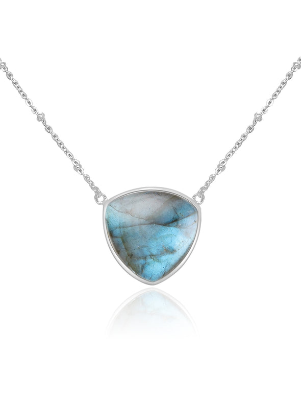 Triangle Gemstone Sterling Silver Or Gold Plated Necklace, Moonstone Necklace, Rose Quartz Necklace, Labradorite Necklace