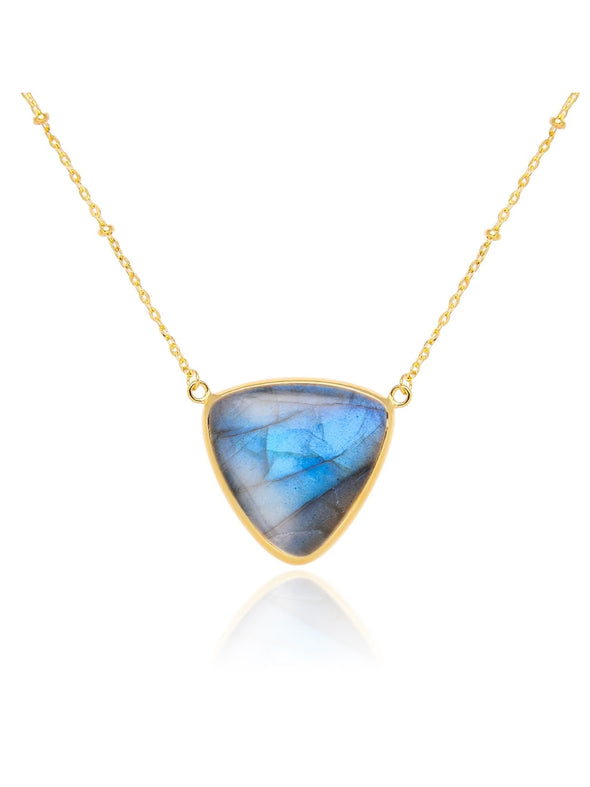 Triangle Gemstone Sterling Silver Or Gold Plated Necklace, Moonstone Necklace, Rose Quartz Necklace, Labradorite Necklace