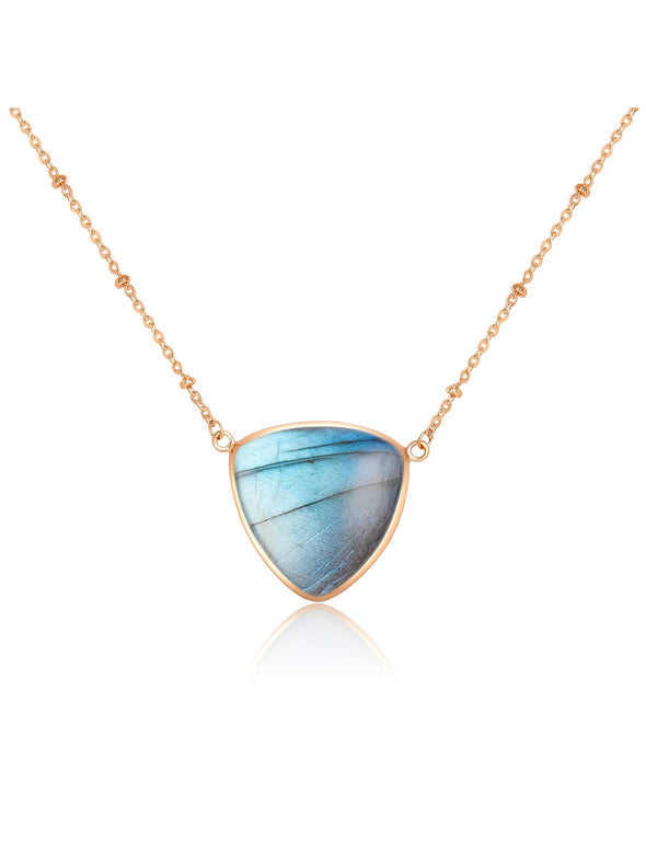 Triangle Gemstone Sterling Silver Or Gold Plated Necklace, Moonstone Necklace, Rose Quartz Necklace, Labradorite Necklace