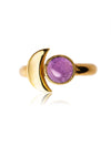 Crescent Moon Gemstone Brass Gold Plated Ring, Amethyst Ring, Black Onyx Ring, Labradorite Ring, Moonstone Ring, Turquoise Ring 