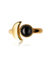 Crescent Moon Gemstone Brass Gold Plated Ring, Amethyst Ring, Black Onyx Ring, Labradorite Ring, Moonstone Ring, Turquoise Ring 