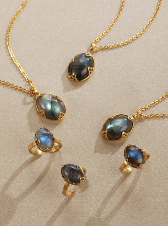 Utopia Gemstone Ring, Gemstone Ring, Labradorite, Brass Ring, Labradorite Ring, Handmade Ring, Ring., Gemstone Necklace, Necklace, Labradorite Necklace.