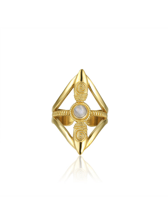 Tara Gemstone Brass Ring - Moonstone Ring, Brass Jewelry, Gemstone Jewelry