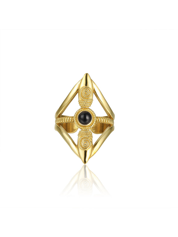 Tara Gemstone Brass Ring - Black Onyx Ring, Brass Jewelry, Gemstone Jewelry