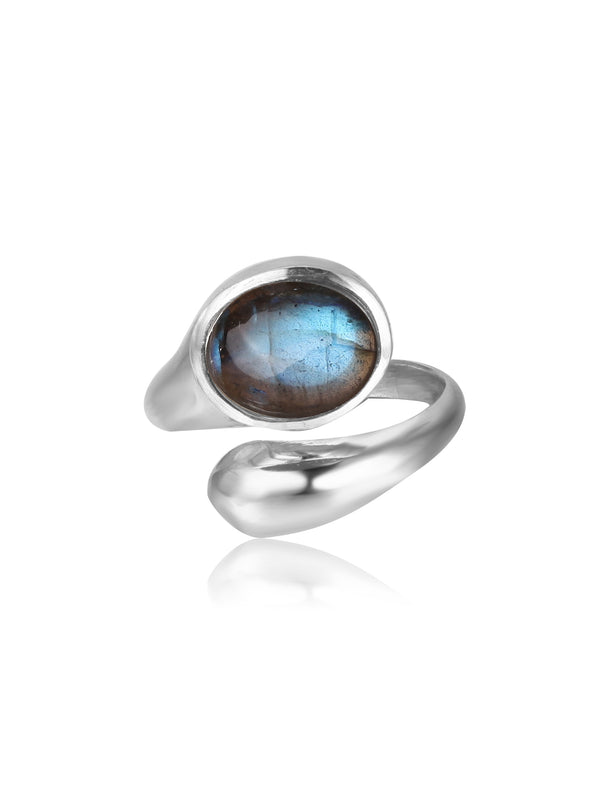 Amala Gemstone Brass Ring - Blue Labradorite Ring