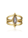 Deliz Gemstone Ring - Labradorite Ring, Brass Ring, Brass Jewelry, Gemstone