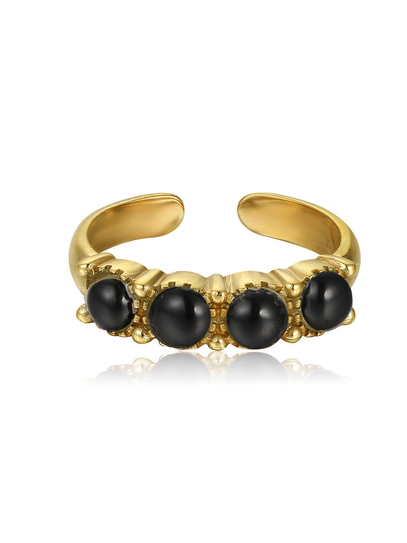 Raya Gemstone Brass Ring - Black Onyx Ring, Brass Jewelry, Gemstone Jewelry