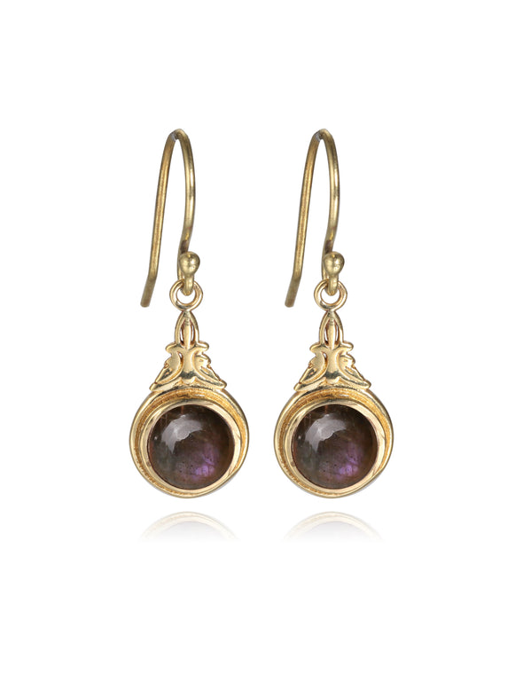 Alani Gemstone Brass Earrings - Brass Jewelry, Purple Labradorite Earring, Gemstone