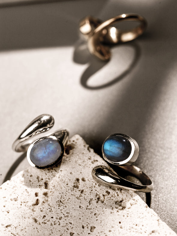 Amala Gemstone SILVER Ring  - Amala Gemstone Brass Ring , Silver Ring  - Blue Labradorite Ring, Moonstone Ring