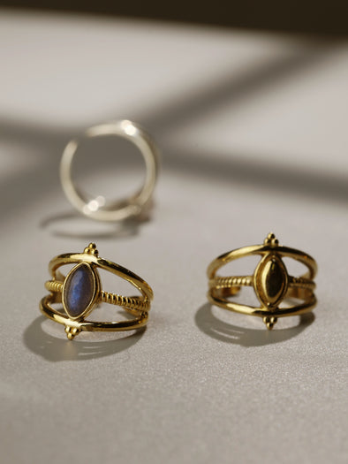 Deliz Gemstone Ring - Moonstone Ring, Labradorite Ring, Silver Ring, Brass Ring, Brass Jewelry, Gemstone