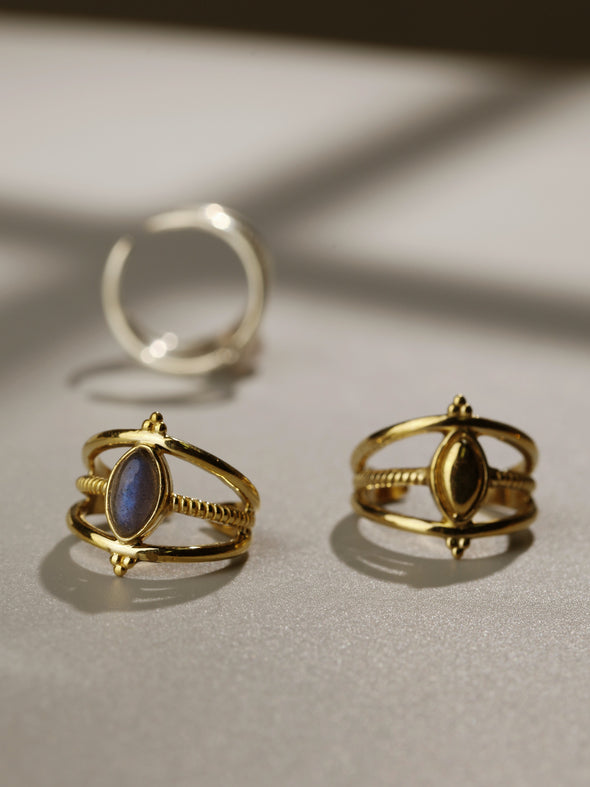 Deliz Gemstone Ring - Moonstone Ring, Labradorite Ring, Silver Ring, Brass Ring, Brass Jewelry, Gemstone