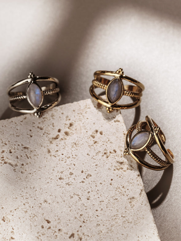 Deliz Gemstone Ring - Moonstone Ring, Labradorite Ring, Silver Ring, Brass Ring, Brass Jewelry, Gemstone