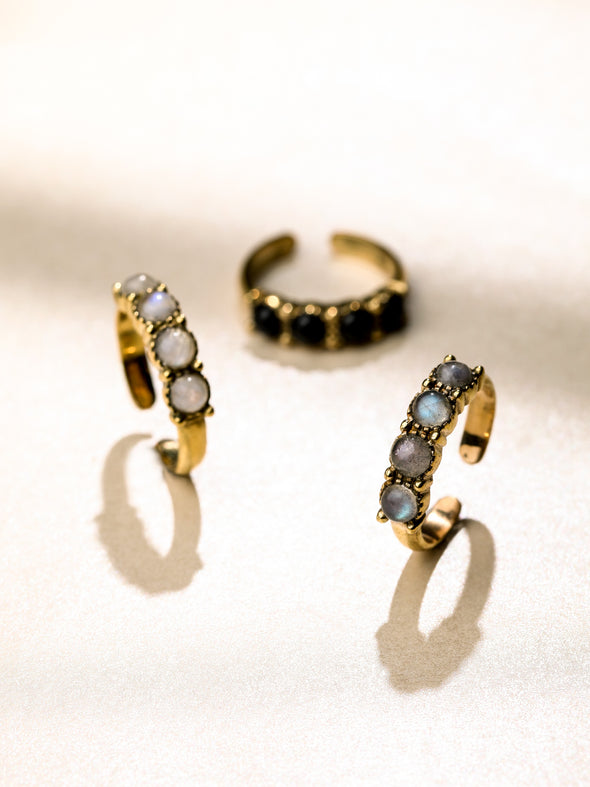 Raya Gemstone Brass Ring - Black Onyx Ring, Moonstone Ring, Labradorite Ring, Brass Jewelry, Gemstone Jewelry