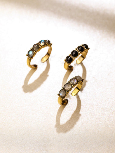 Raya Gemstone Brass Ring - Black Onyx Ring, Moonstone Ring, Labradorite Ring, Brass Jewelry, Gemstone Jewelry