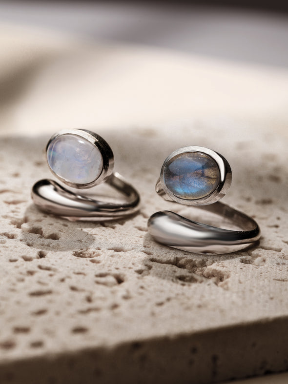 Amala Gemstone SILVER Ring - PURPLE LABRADORITE, Blue LABRADORITE, Moonstone