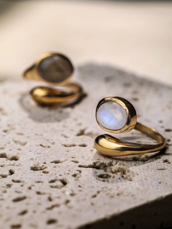 Amala Gemstone Brass Ring  - Moonstone Ring