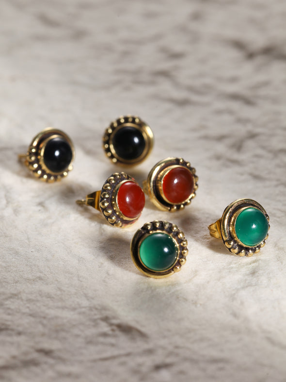 Anya Gemstone Brass Earrings