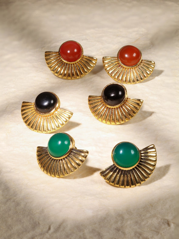 Farrah Gemstone Brass Earrings - Black Onyx Earring, Green Onyx Earring, Red Onyx Earring, Brass Earring, Brass Jewelry, Jewelry, Gemstone