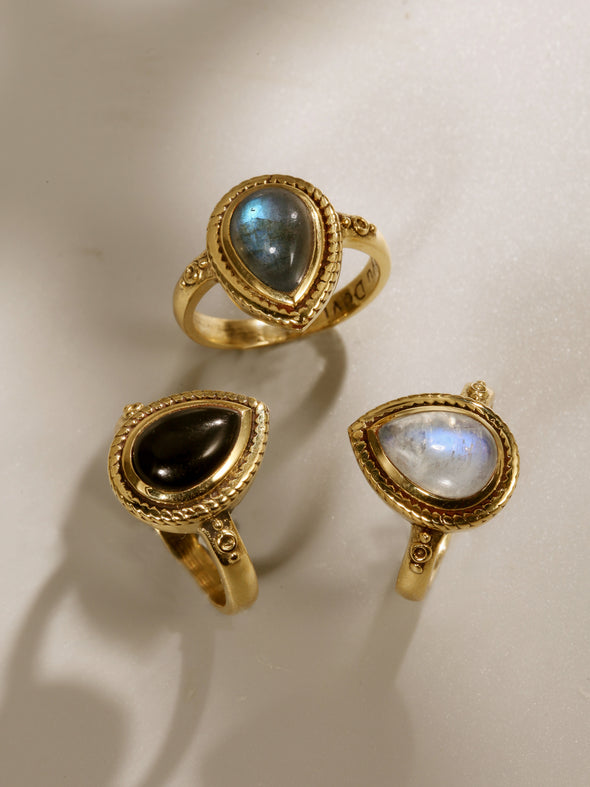 Osha Gemstone Brass Ring and Silver Ring, Labradorite Ring, Moonstone Ring, Black Onyx Ring, Gemstone Ring