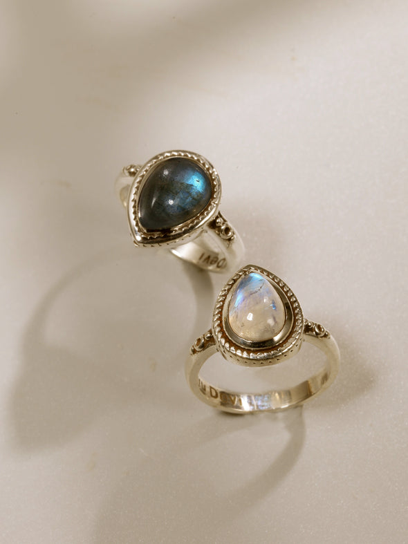 Osha Gemstone Brass Ring and Silver Ring, Labradorite Ring, Moonstone Ring, Black Onyx Ring, Gemstone Ring