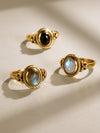 Roya Gemstone Brass Ring and Silver Ring, Labradorite Ring, Moonstone Ring, Black Onyx Ring, Gemstone Ring