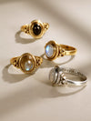 Roya Gemstone Brass Ring and Silver Ring, Labradorite Ring, Moonstone Ring, Black Onyx Ring, Gemstone Ring