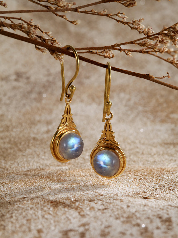 Alani Gemstone Brass Earrings - Brass Jewelry, Moonstone Eerring