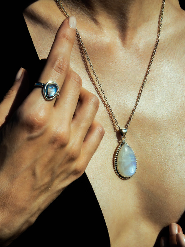 Osha Gemstone Brass Ring and Silver Ring, Labradorite Ring, Moonstone Ring, Black Onyx Ring, Gemstone Ring