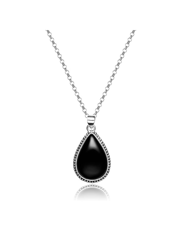 Life Fountain Gemstone Silver Necklace-Black Onyx
