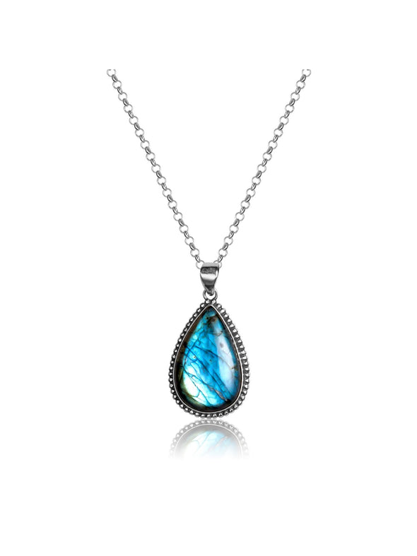 Life Fountain Gemstone Silver Necklace-Labradorite