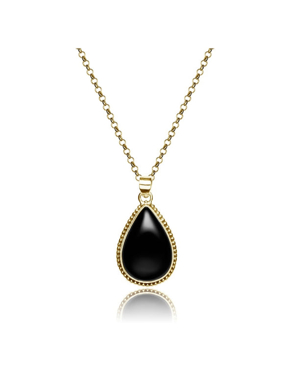 Life Fountain Gemstone Silver with Gold Plated Necklace-Black Onyx