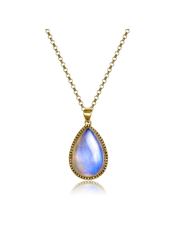 Life Fountain Gemstone Silver with Gold Plated Necklace-Moonstone