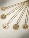 Lotus Bloom Brass Necklace, Shri Yantra Necklace, The Flower of Life Necklaces, The Seed of Life Necklaces