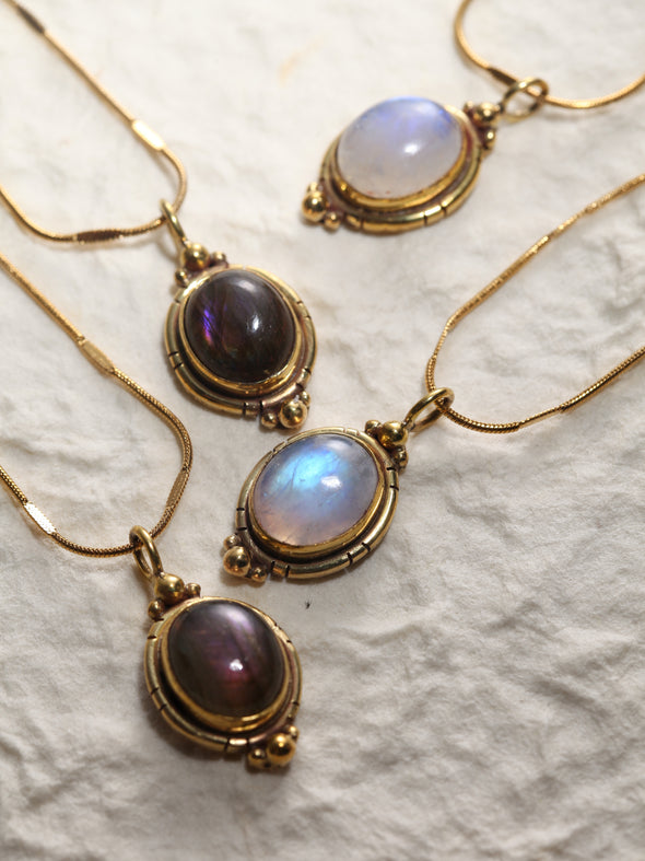 Malati Gemstone Necklace - Purple Labradorite Necelace,  Blue Labradorite Necklace, Moonstone Necklace 