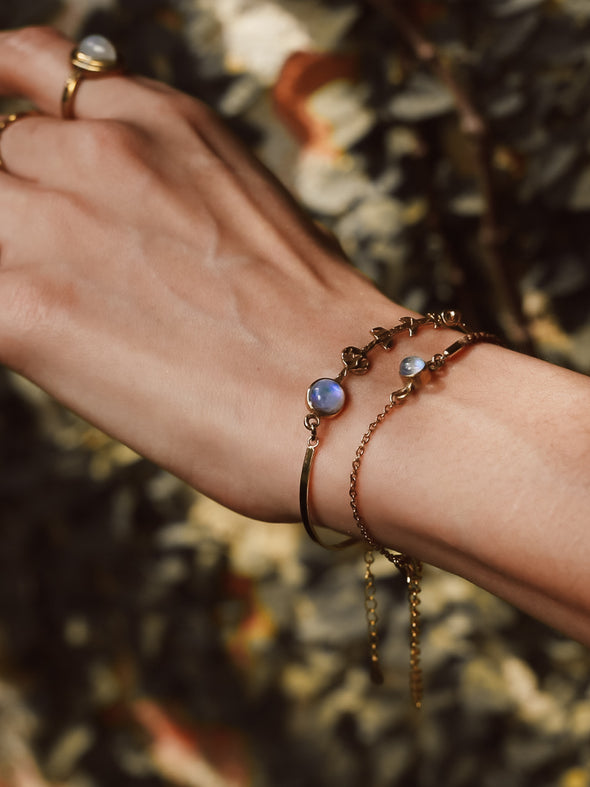 Moon Phase Moonstone Brass Bracelet