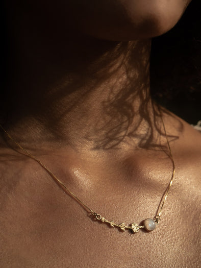 Moon Phase Moonstone Brass Necklace
